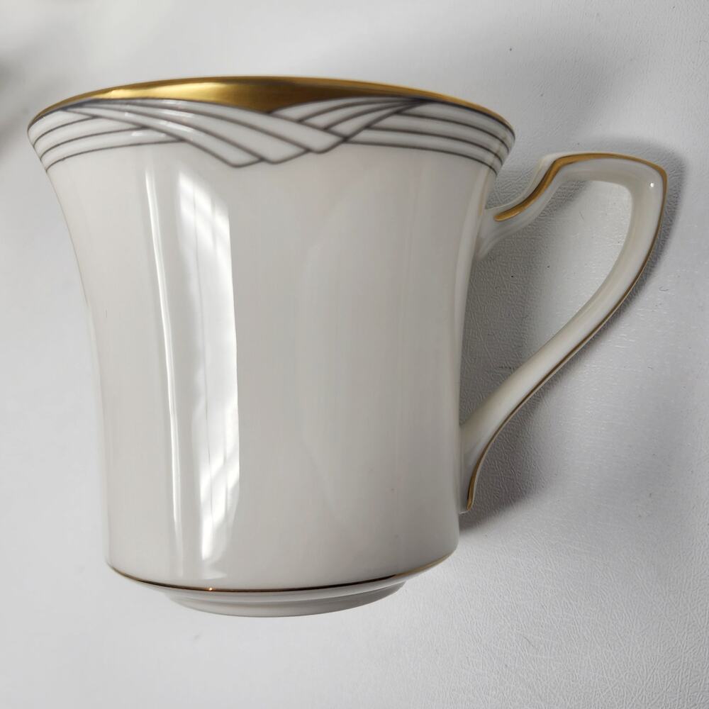 4 Noritake Golden Cove Mugs Fine China 7719 Made in Japan Cream Grey Gold Rim - Picture 6 of 8